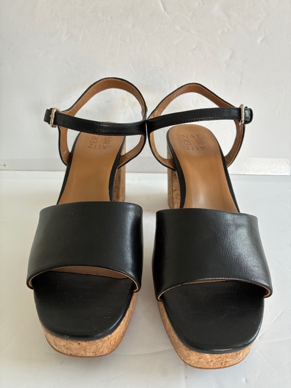 NATURALIZER $110 Women Black Lilly Cork Block Heel Platform Sandals Ankle Strap - Picture 7 of 9